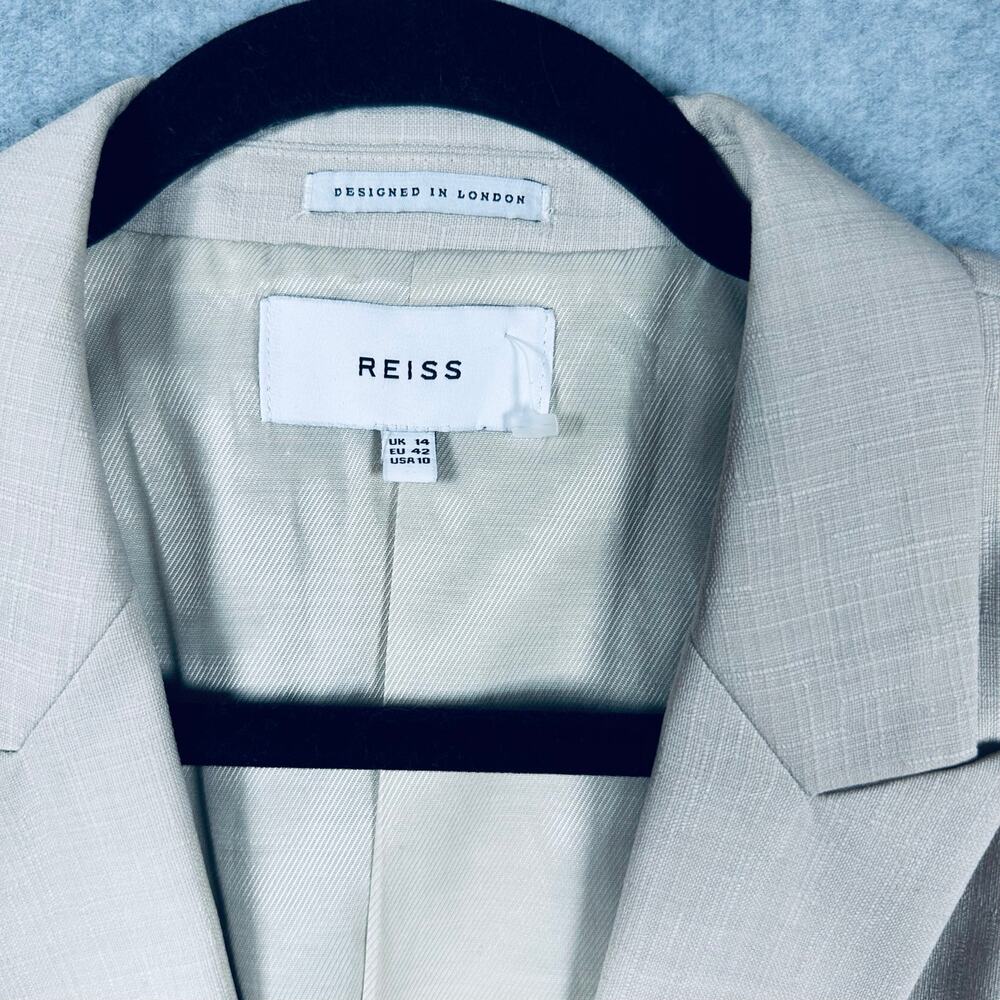 Reiss Wool Blend Blazer Jacket Women's Size 10 Beige Single Breasted Peak Lapel - Picture 5 of 8